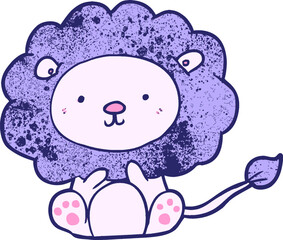 cute cartoon lion in bright neon color