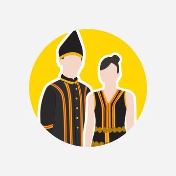 Vector illustration of Malaysian Kadazan couple character wearing traditional costume