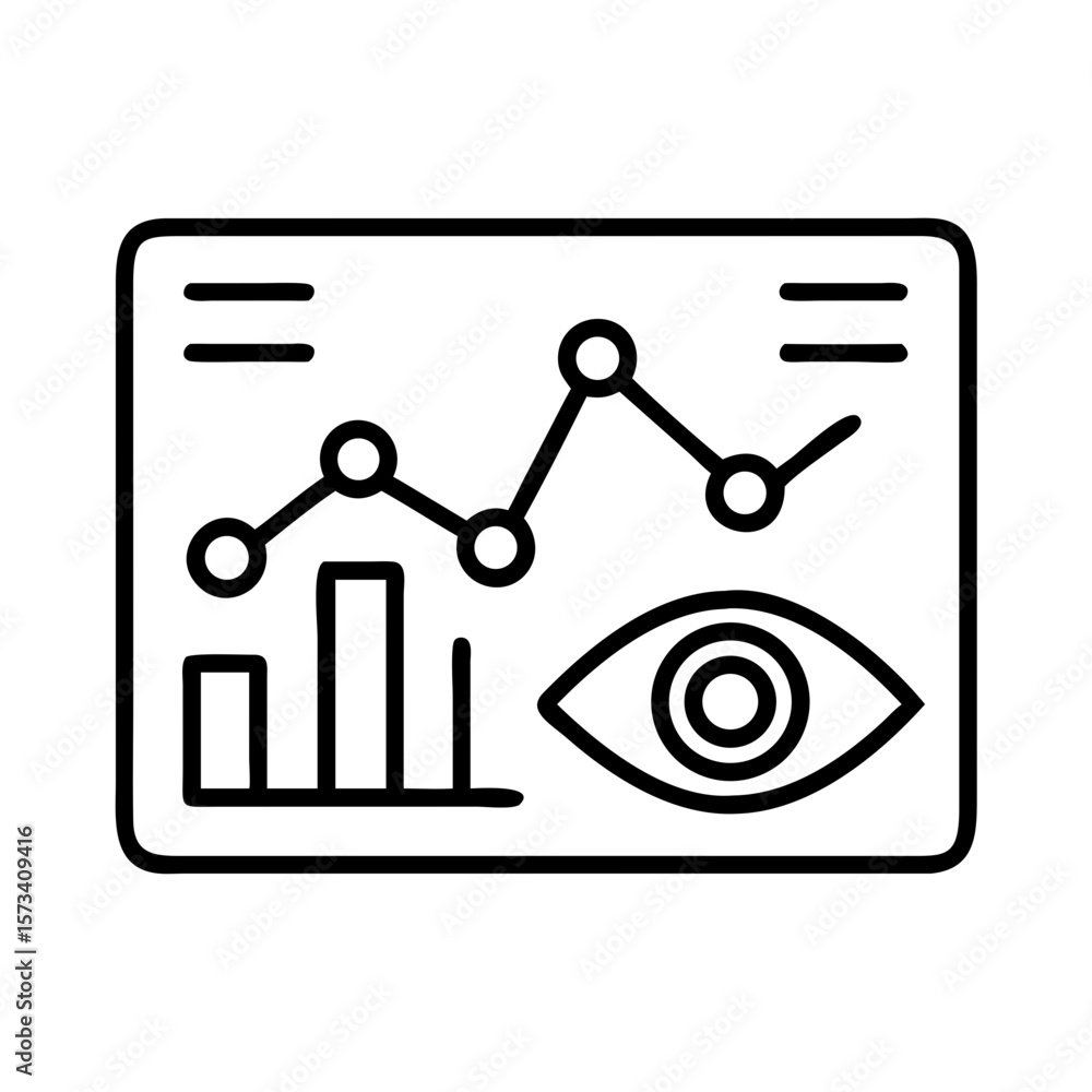Poster data analytics dashboard with line chart bar graph and eye icon for business intelligence and insigh