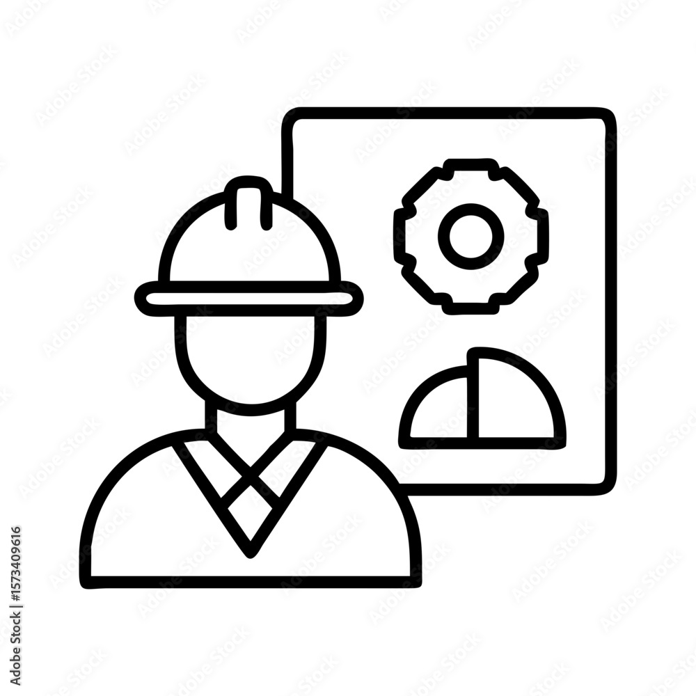Poster engineer construction worker with blueprint and gear icon engineering project design plan 90 on tran