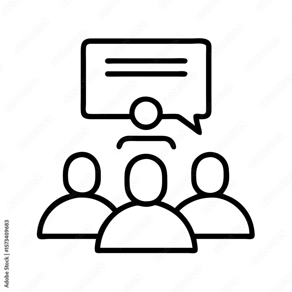 Poster group discussion icon vector representing teamwork collaboration and communication strategy session 