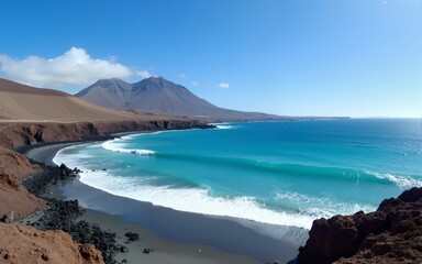 Obraz premium Landscape with turquoise ocean water on Papagayo beach, Lanzarote, Canary Islands, Spain. High quality