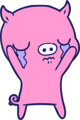 Obraz premium cartoon pig crying in bright neon color