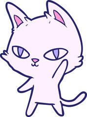 cartoon cat waving in bright neon color