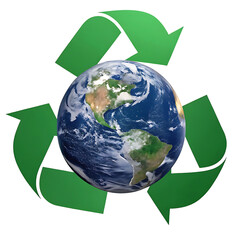 Earth globe with recycle symbol, environmental concept on transparent background