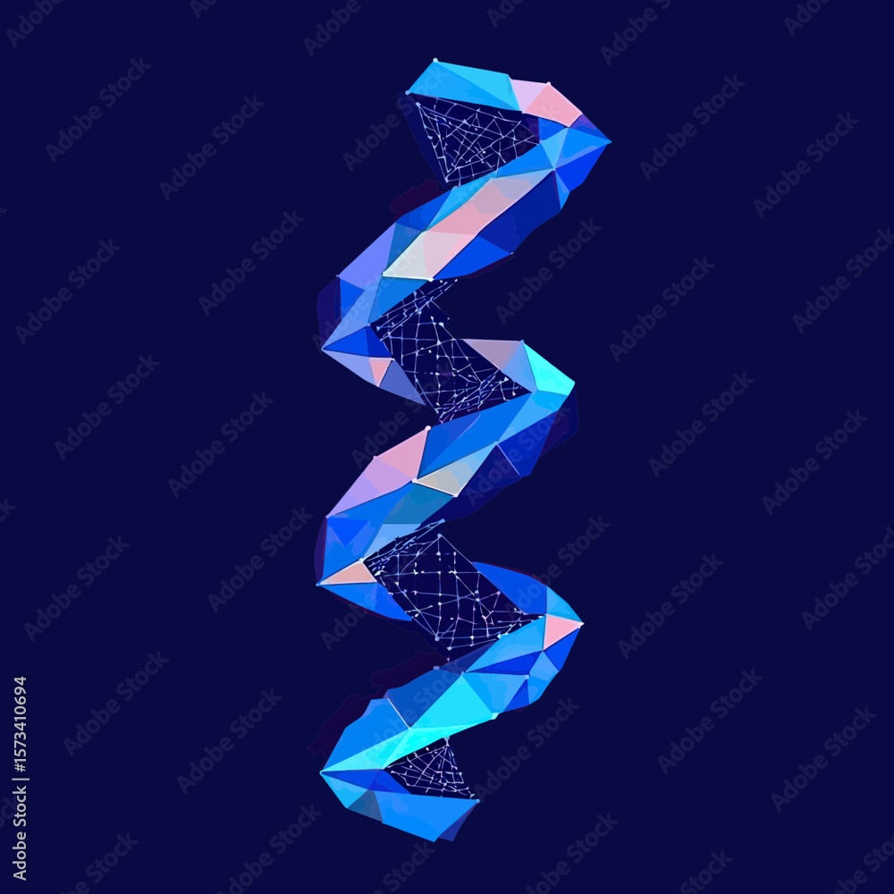 Poster abstract polygonal dna double helix with geometric low poly design, futuristic science concept with 