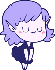 happy cartoon elf girl wearing dress in bright neon color