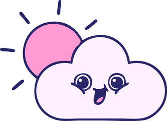 cute cartoon of a cloud and sunshine in bright neon color