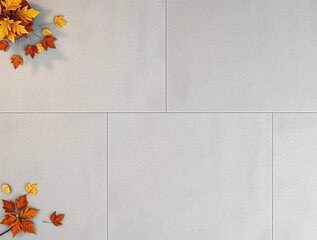 Light Gray Tile Background: Autumn Leaves Design Element for Fall Projects