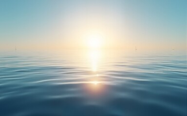 The suns light sparkles across the surface of calm ocean waters, creating a serene and shimmering horizon. The peaceful, minimalist seascape exudes tranquility with its soft reflection of light.