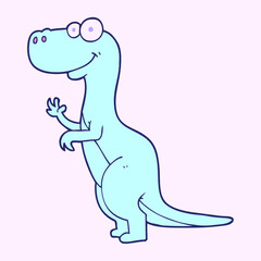 freehand drawn cartoon dinosaur in bright neon color