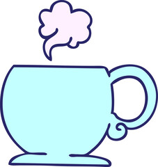 hand drawn quirky cartoon hot drink in bright neon color