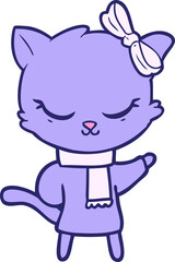 cute cartoon cat with bow in bright neon color