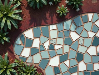 Serene Garden Path: Irregular Mosaic Tile Design