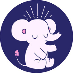 icon of a tattoo style cute elephant in bright neon color