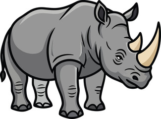 Fototapeta premium gray rhinoceros standing on a white background, a large endangered wild mammal