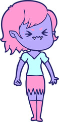 annoyed cartoon vampire girl in bright neon color