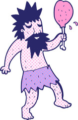 cartoon cave man in bright neon color