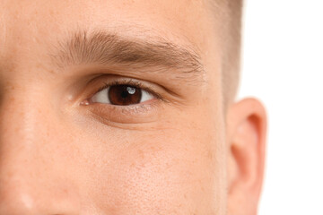 Closeup view of man on white background
