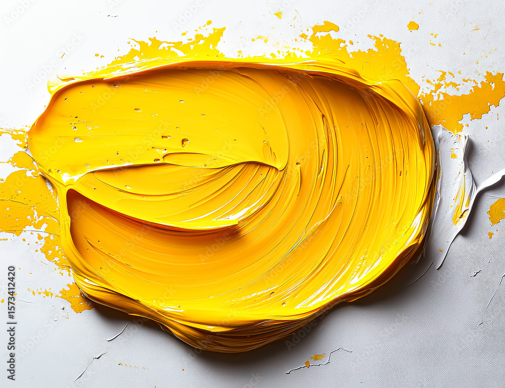 Aufkleber yellow paint splatter on a white background. the splatter is in the shape of a wave, and it is a bit