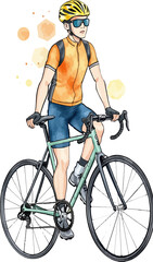 Boy riding a bicycle cartoon vector illustration.