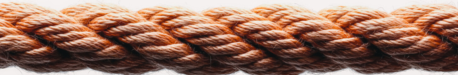 Fototapeta premium Rope with knots is shown in a close up. The rope is brown and has a rough texture. The knots are tightly woven together, creating a sense of strength and durability