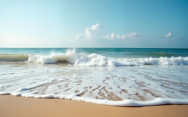 Waves on the beach as a background. Beautiful natural background at the summer time. High quality