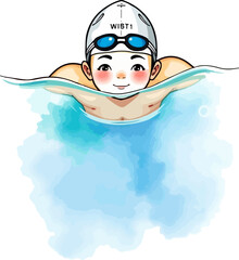 Cute swimmer cartoon vector illustration.