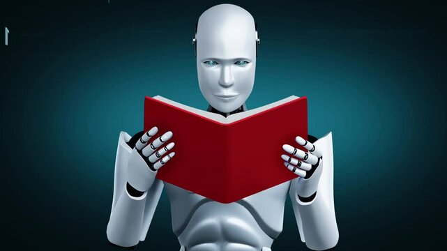 Futuristic robot artificial intelligence huminoid AI programming coding technology development and machine learning concept. Robotic bionic science research for future of human life. 3D rendering.