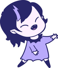 cartoon laughing vampire girl in bright neon color