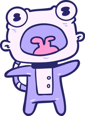 cartoon weird alien communicating in bright neon color