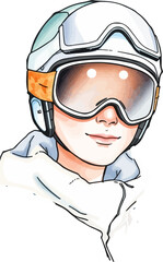 Cute skier cartoon vector illustration.
