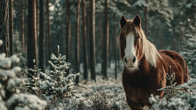 A horse in a snowy winter forest. The symbol of the year 2026. Calendar cover. - Powered by Adobe