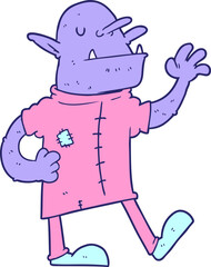 cartoon goblin in bright neon color