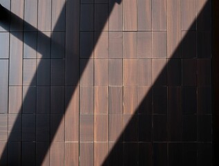 Dark Wood Plank Texture: Sunlit Diagonal Shadow Patterns on Rich Brown Surface