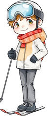 Cute skier cartoon vector illustration.