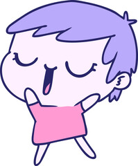 freehand drawn cartoon of cute kawaii short haired girl in bright neon color