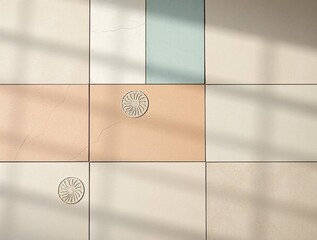 Pastel Tile Wall: Minimalist Geometric Background with Intricate Floral Details - Interior Design Texture