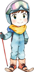 Cute skier cartoon vector illustration.