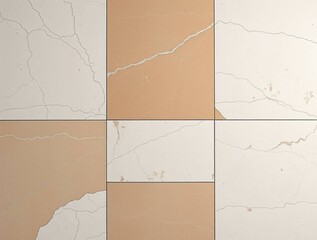 Peach and White Cracked Tile Texture: Seamless Background Pattern