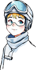 Cute skier cartoon vector illustration.