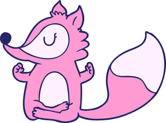 cartoon fox meditating in bright neon color