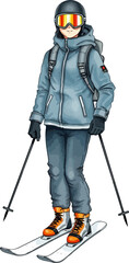 Cute skier cartoon vector illustration.