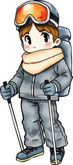 Cute skier cartoon vector illustration.