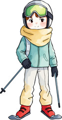 Cute skier cartoon vector illustration.