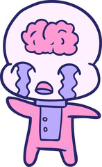 cartoon big brain alien crying in bright neon color