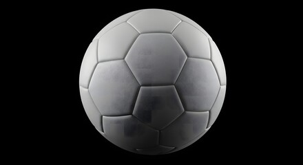 Fototapeta premium Close Up of a Textured White Soccer Ball Isolated on a Dark Background with Dramatic Lighting Showing Surface Details
