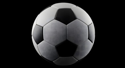 Naklejka premium Textured Soccer Ball Isolated on Black Background Representing Sports Competition and Athletic Achievement
