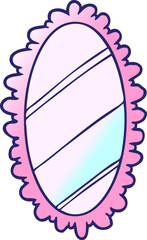 cartoon framed old mirror in bright neon color