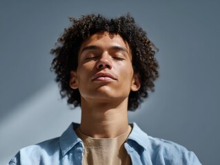 A calm person meditating at a yoga studio, inner peace, mindfulness